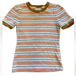 Anthropologie Mauve orange and white striped women's t-shirt size XS